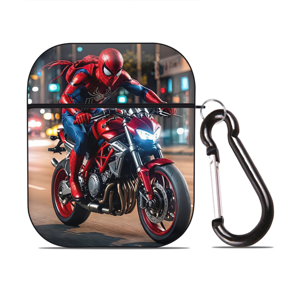 （画像用） Spider Man スパイダーマン AirPods 第2世代保護ケース ハードシェル ブラック 耐衝撃・防指紋・カラビナ付き