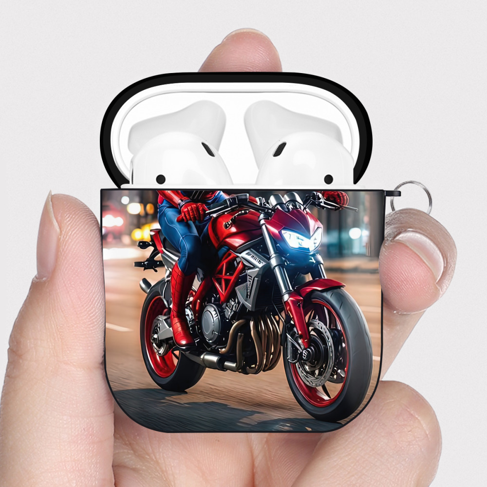 （画像用） Spider Man スパイダーマン AirPods 第2世代保護ケース ハードシェル ブラック 耐衝撃・防指紋・カラビナ付き