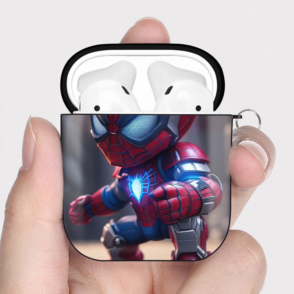 （画像用） Spider Man スパイダーマン AirPods 第2世代保護ケース ハードシェル ブラック 耐衝撃・防指紋・カラビナ付き