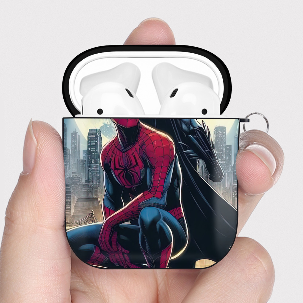 （画像用） Spider Man スパイダーマン AirPods 第2世代保護ケース ハードシェル ブラック 耐衝撃・防指紋・カラビナ付き