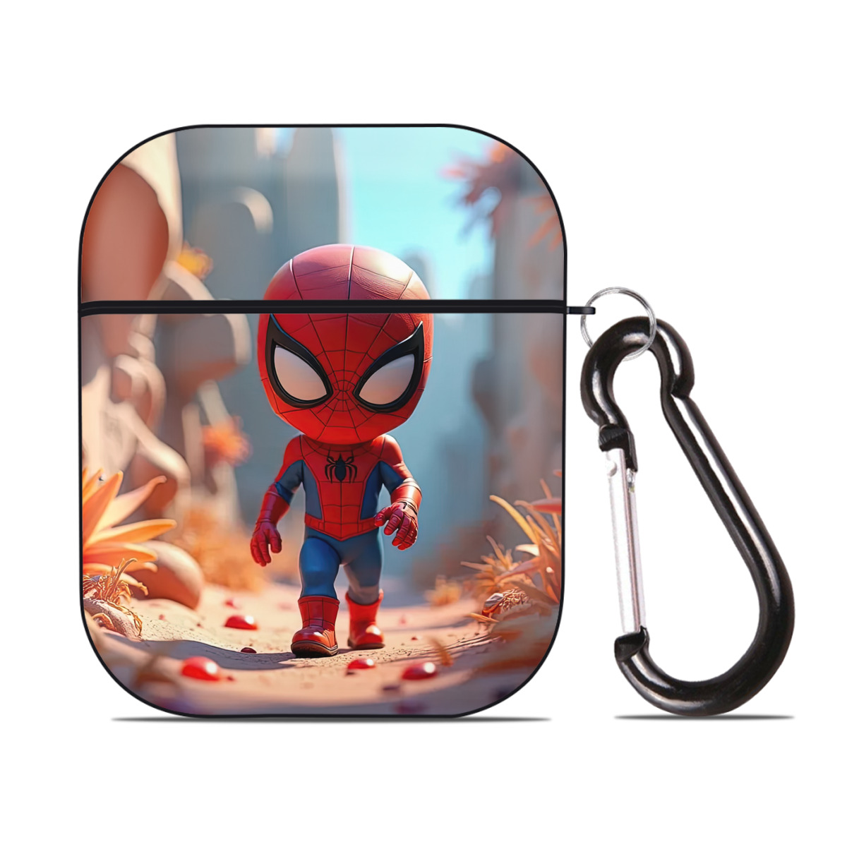 （画像用） Spider Man スパイダーマン AirPods 第2世代保護ケース ハードシェル ブラック 耐衝撃・防指紋・カラビナ付き