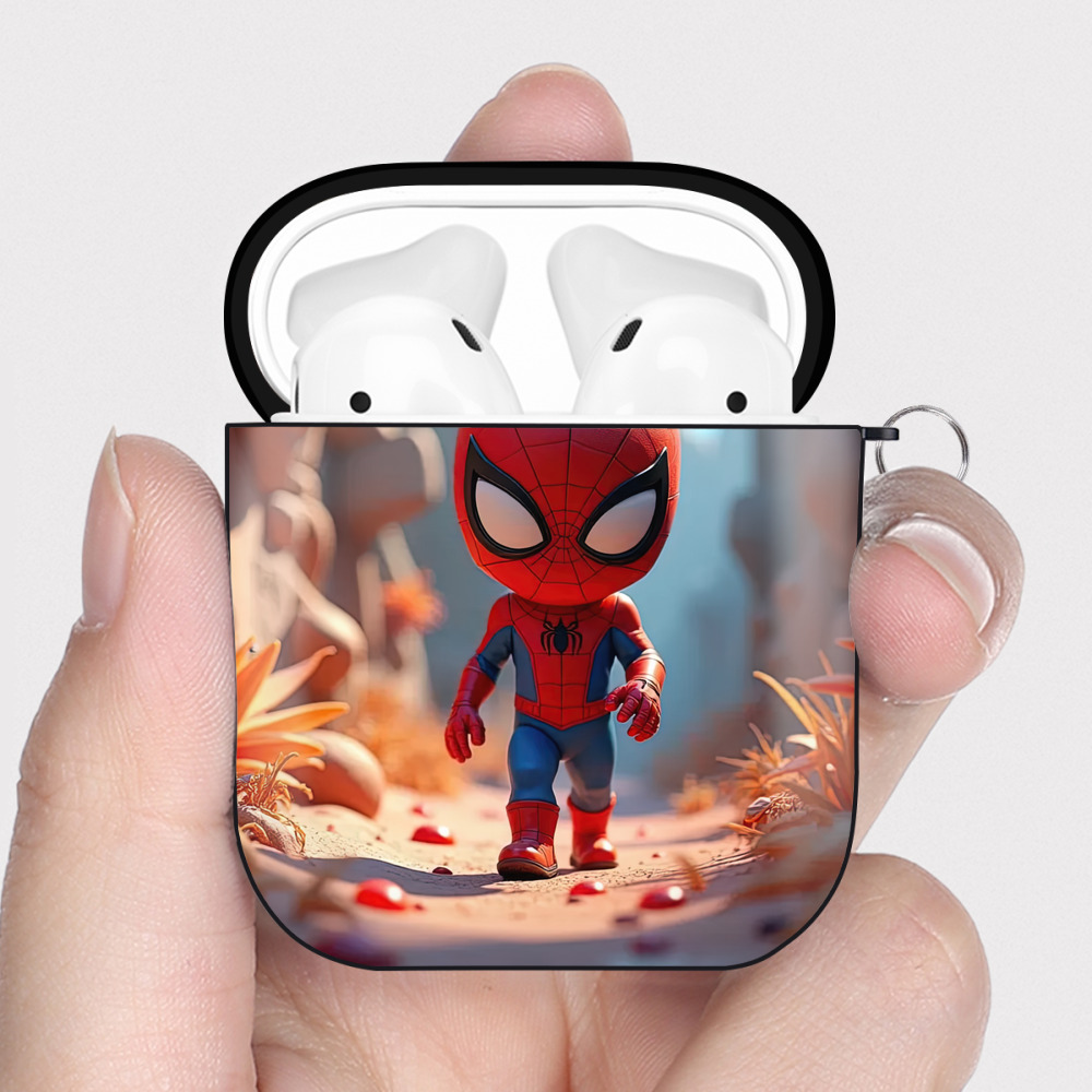 （画像用） Spider Man スパイダーマン AirPods 第2世代保護ケース ハードシェル ブラック 耐衝撃・防指紋・カラビナ付き