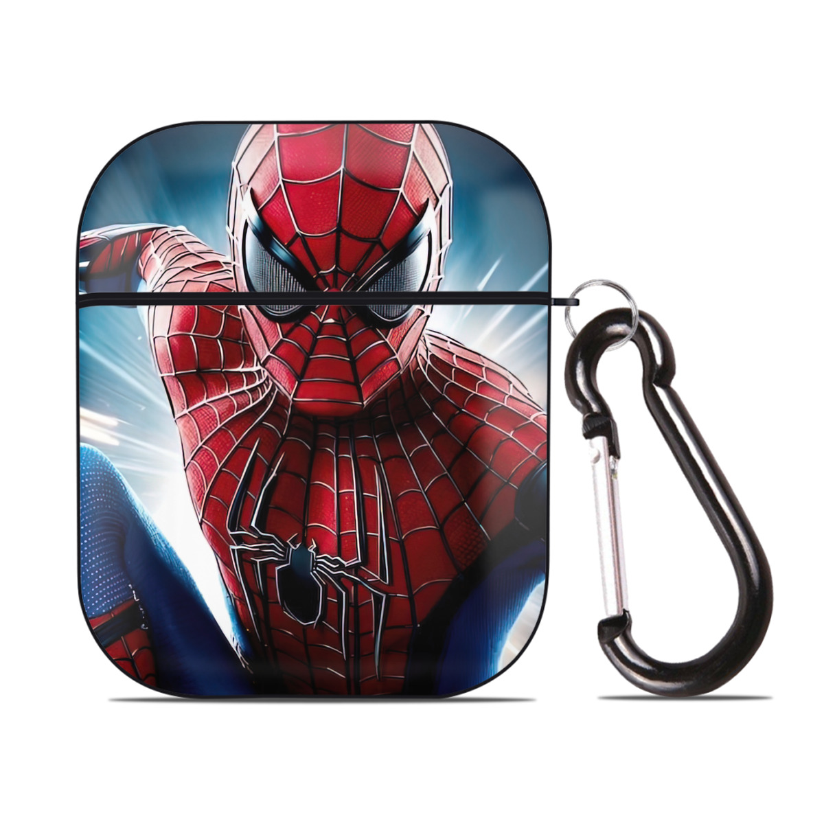 （画像用） Spider Man スパイダーマン AirPods 第2世代保護ケース ハードシェル ブラック 耐衝撃・防指紋・カラビナ付き