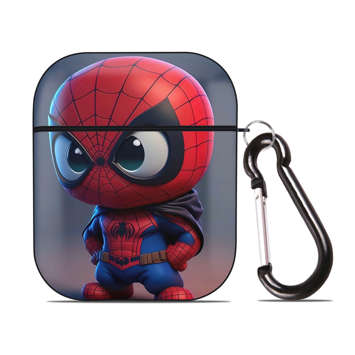 （画像用） Spider Man スパイダーマン AirPods 第2世代保護ケース ハードシェル ブラック 耐衝撃・防指紋・カラビナ付き