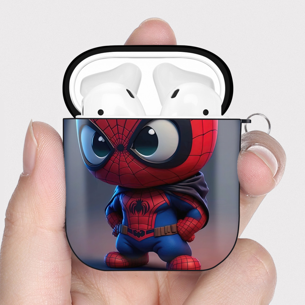 （画像用） Spider Man スパイダーマン AirPods 第2世代保護ケース ハードシェル ブラック 耐衝撃・防指紋・カラビナ付き