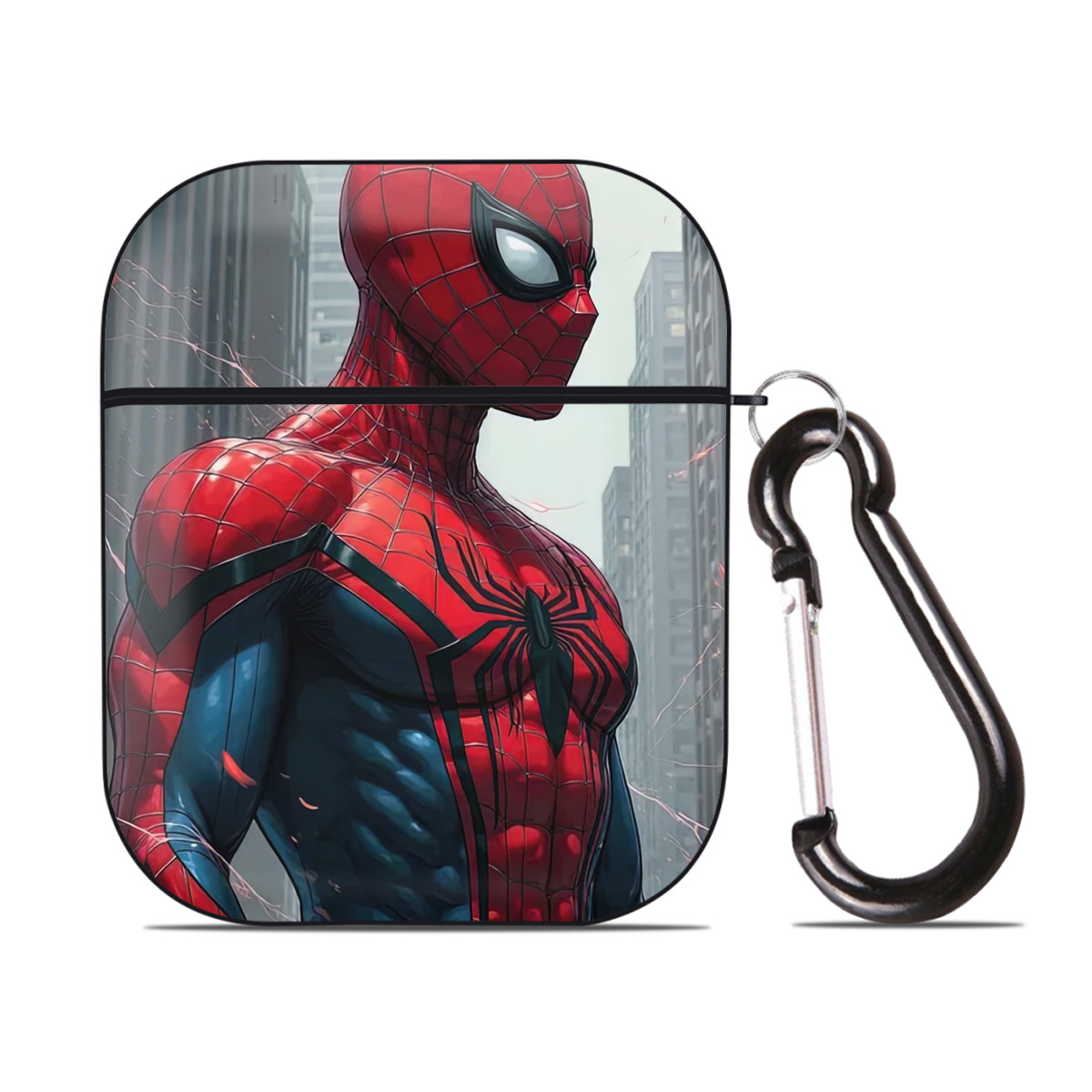 （画像用） Spider Man スパイダーマン AirPods 第2世代保護ケース ハードシェル ブラック 耐衝撃・防指紋・カラビナ付き
