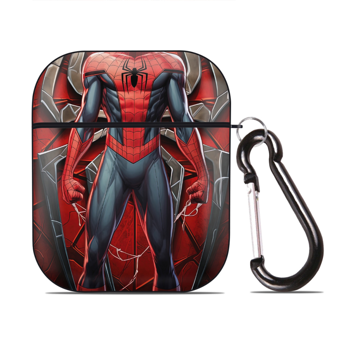 （画像用） Spider Man スパイダーマン AirPods 第2世代保護ケース ハードシェル ブラック 耐衝撃・防指紋・カラビナ付き