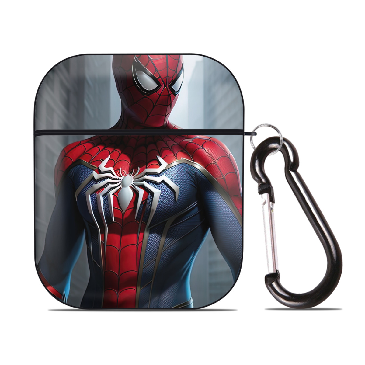 （画像用） Spider Man スパイダーマン AirPods 第2世代保護ケース ハードシェル ブラック 耐衝撃・防指紋・カラビナ付き