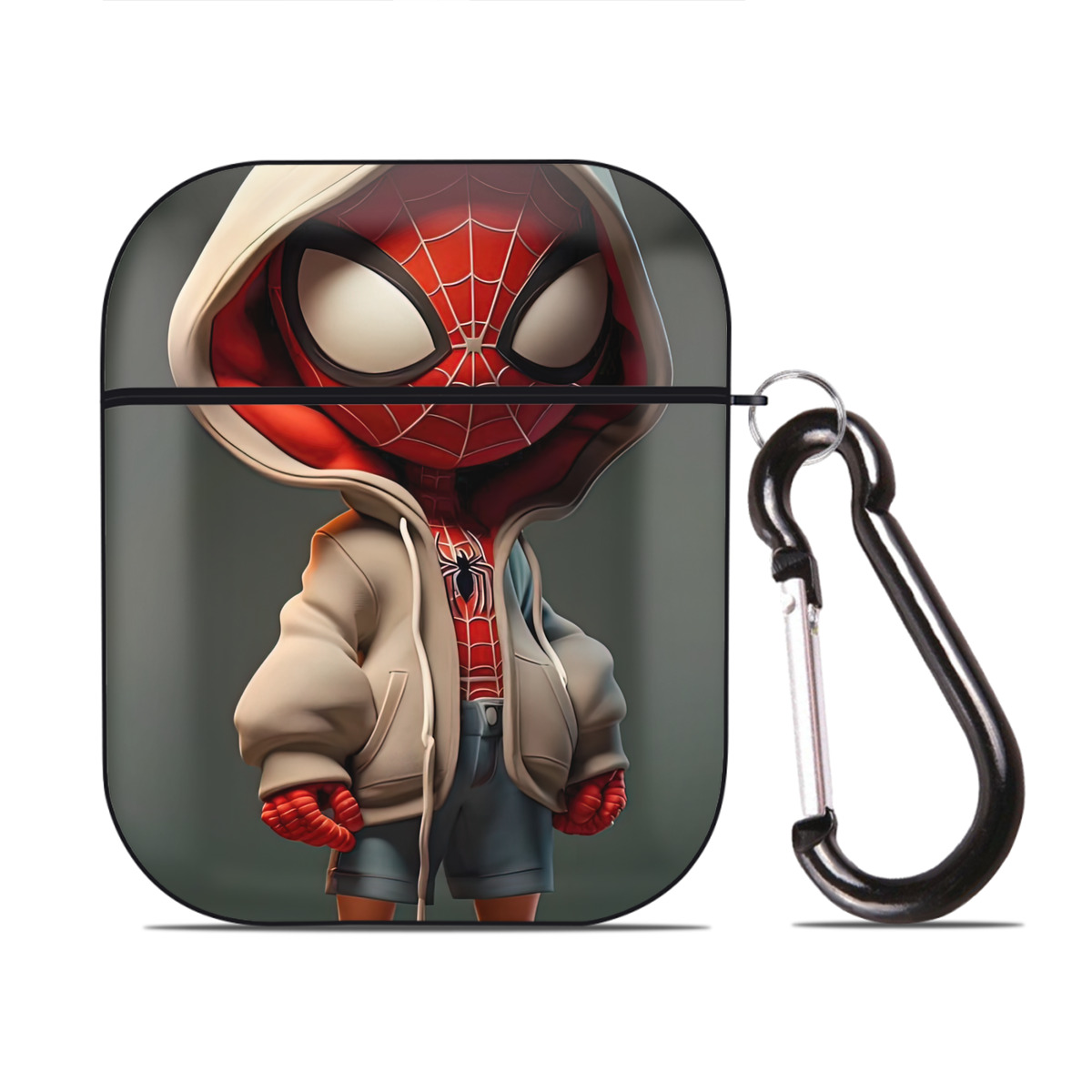 （画像用） Spider Man スパイダーマン AirPods 第2世代保護ケース ハードシェル ブラック 耐衝撃・防指紋・カラビナ付き