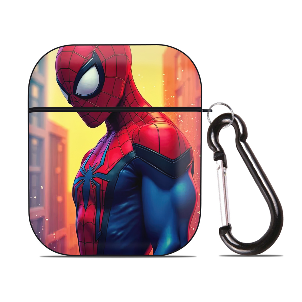 （画像用） Spider Man スパイダーマン AirPods 第2世代保護ケース ハードシェル ブラック 耐衝撃・防指紋・カラビナ付き