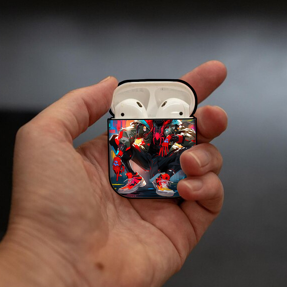 Spider Man スパイダーマン AirPods 第2世代保護ケース ハードシェル ブラック 耐衝撃・防指紋・カラビナ付き