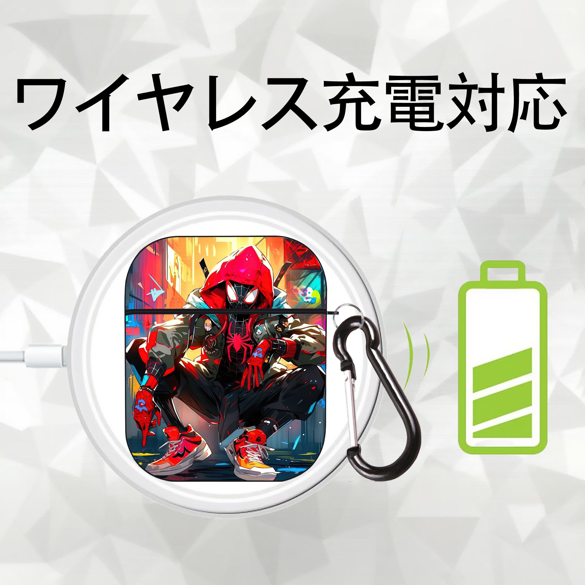 Spider Man スパイダーマン AirPods 第2世代保護ケース ハードシェル ブラック 耐衝撃・防指紋・カラビナ付き