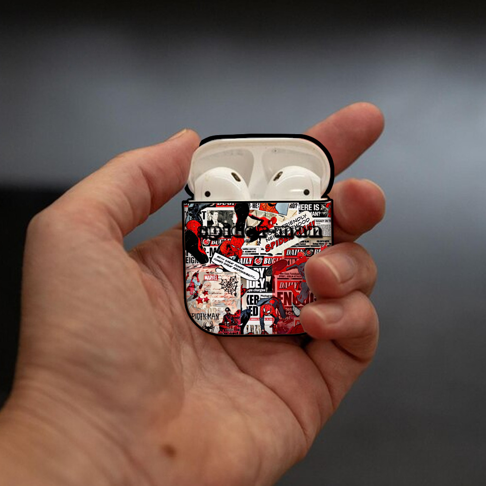 Spider Man スパイダーマン AirPods 第2世代保護ケース ハードシェル ブラック 耐衝撃・防指紋・カラビナ付き