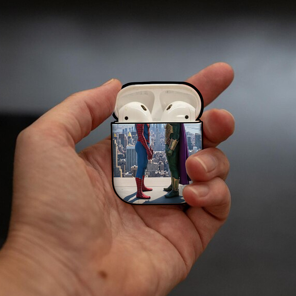 Spider Man スパイダーマン AirPods 第2世代保護ケース ハードシェル ブラック 耐衝撃・防指紋・カラビナ付き