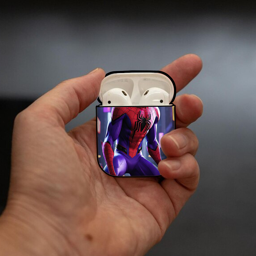 Spider Man スパイダーマン AirPods 第2世代保護ケース ハードシェル ブラック 耐衝撃・防指紋・カラビナ付き