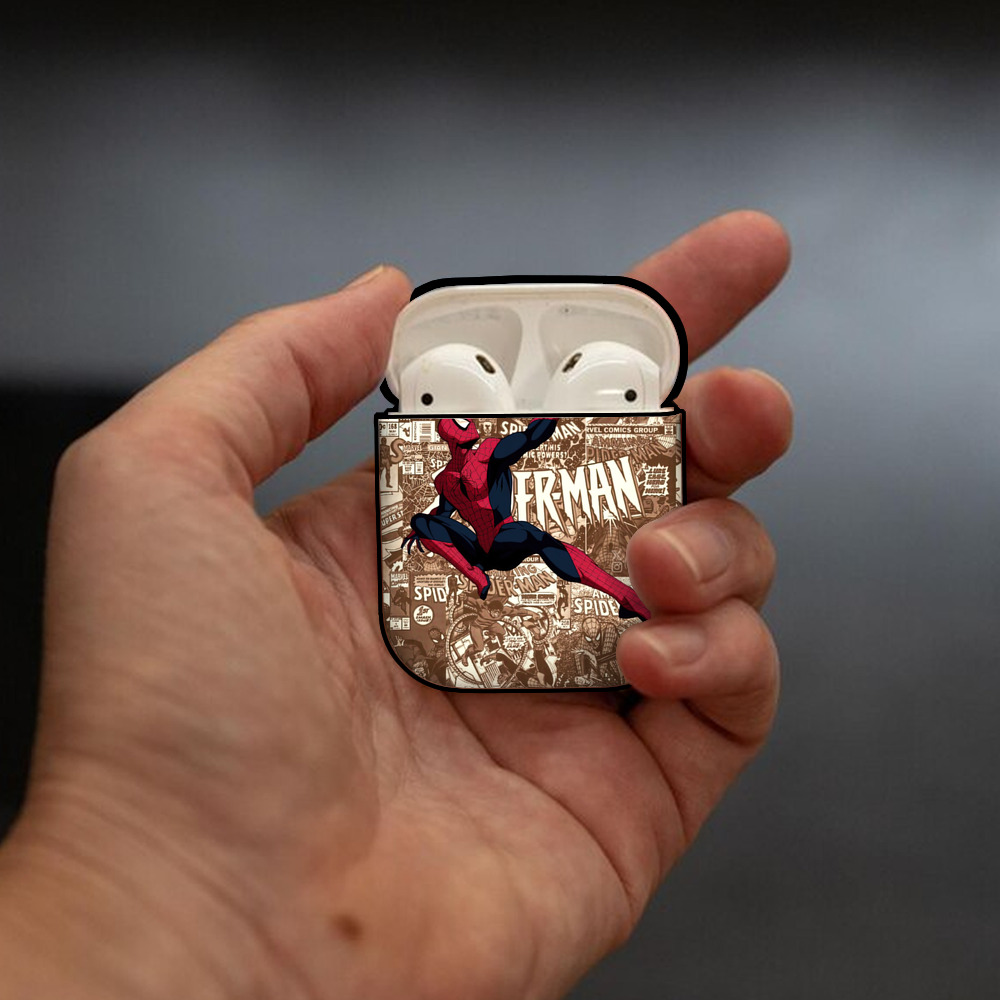 Spider Man スパイダーマン AirPods 第2世代保護ケース ハードシェル ブラック 耐衝撃・防指紋・カラビナ付き