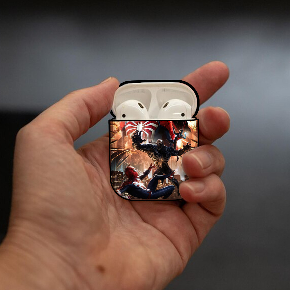 Spider Man スパイダーマン AirPods 第2世代保護ケース ハードシェル ブラック 耐衝撃・防指紋・カラビナ付き