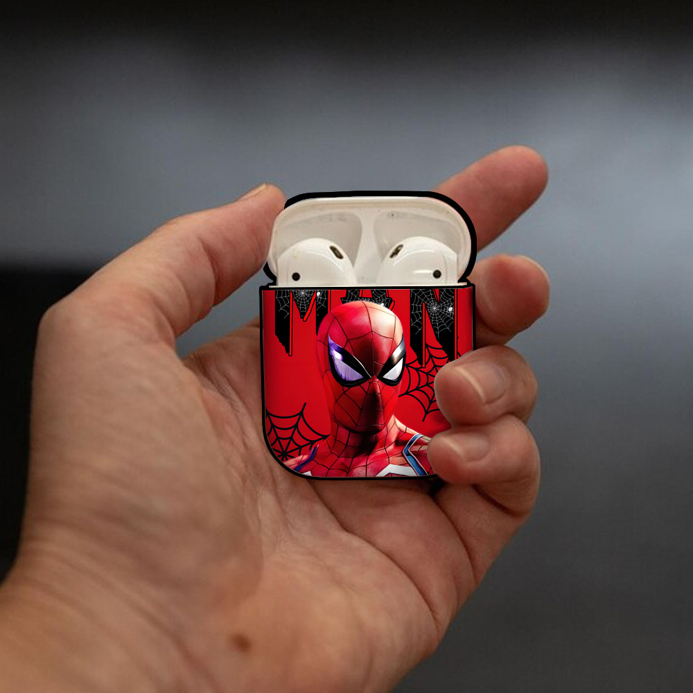 Spider Man スパイダーマン AirPods 第2世代保護ケース ハードシェル ブラック 耐衝撃・防指紋・カラビナ付き
