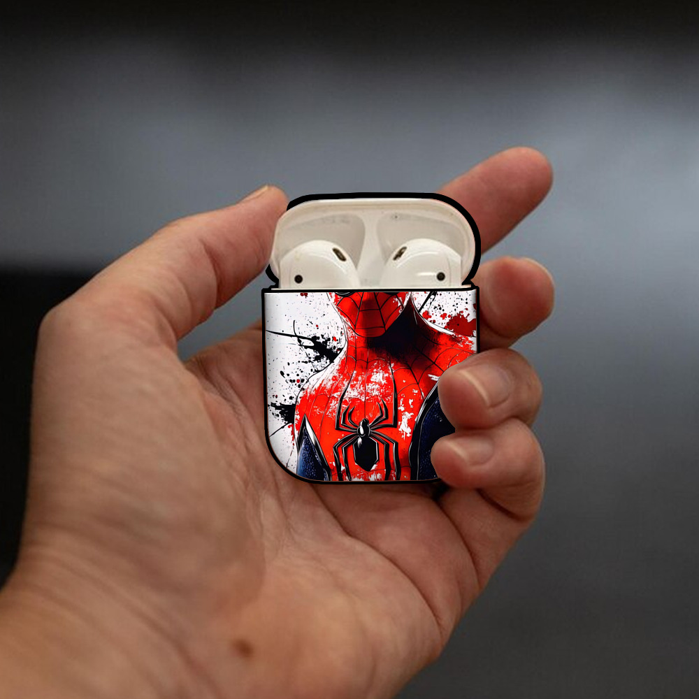 Spider Man スパイダーマン AirPods 第2世代保護ケース ハードシェル ブラック 耐衝撃・防指紋・カラビナ付き