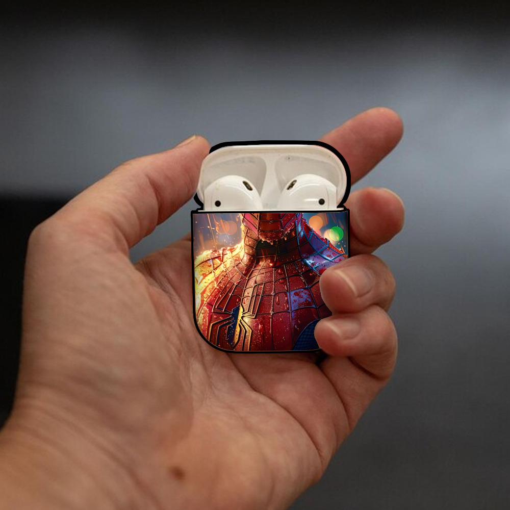 Spider Man スパイダーマン AirPods 第2世代保護ケース ハードシェル ブラック 耐衝撃・防指紋・カラビナ付き