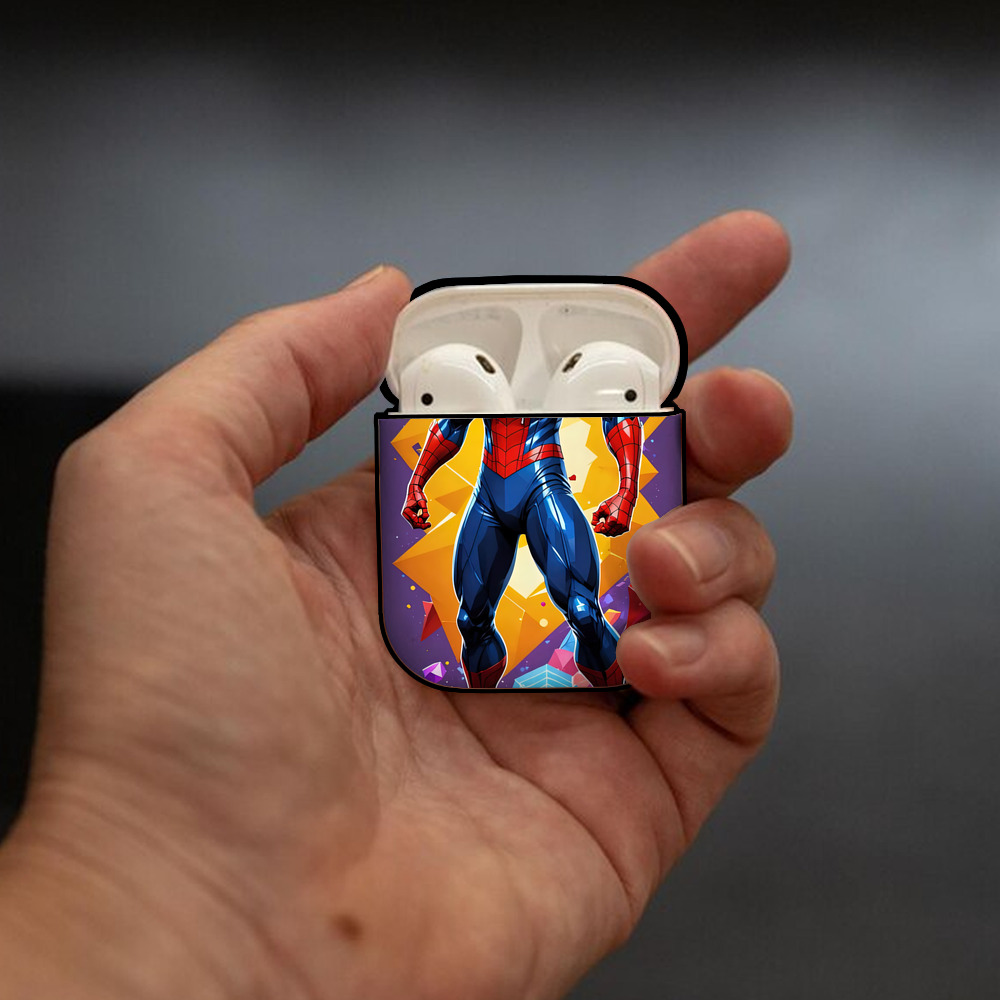 Spider Man スパイダーマン AirPods 第2世代保護ケース ハードシェル ブラック 耐衝撃・防指紋・カラビナ付き
