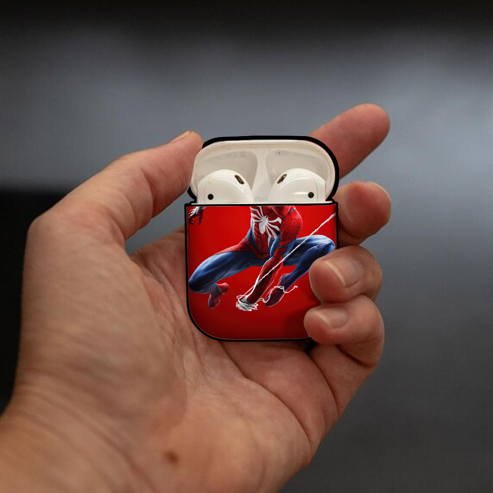 Spider Man スパイダーマン AirPods 第2世代保護ケース ハードシェル ブラック 耐衝撃・防指紋・カラビナ付き