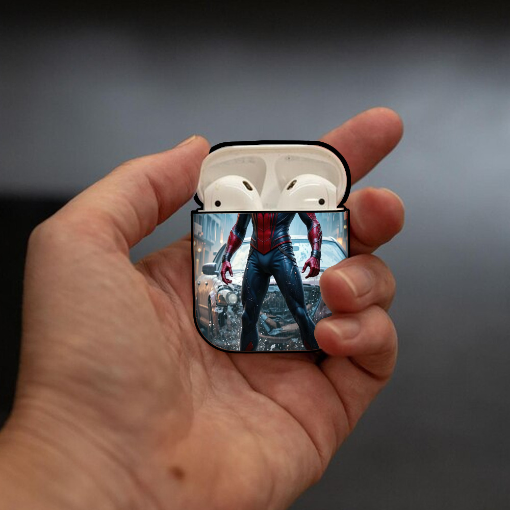 Spider Man スパイダーマン AirPods 第2世代保護ケース ハードシェル ブラック 耐衝撃・防指紋・カラビナ付き