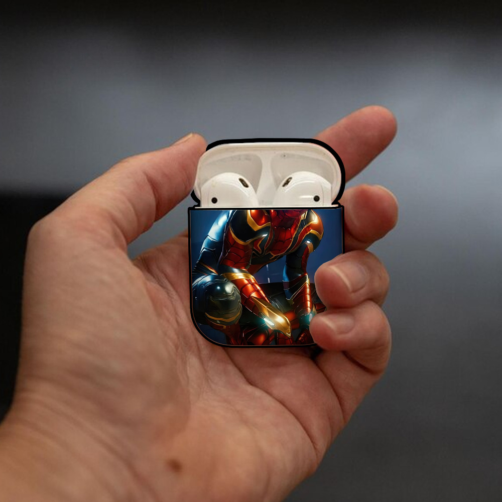 Spider Man スパイダーマン AirPods 第2世代保護ケース ハードシェル ブラック 耐衝撃・防指紋・カラビナ付き