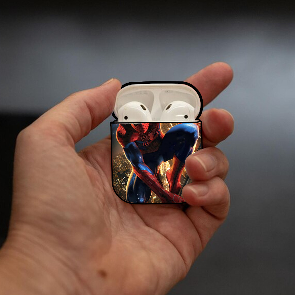 Spider Man スパイダーマン AirPods 第2世代保護ケース ハードシェル ブラック 耐衝撃・防指紋・カラビナ付き