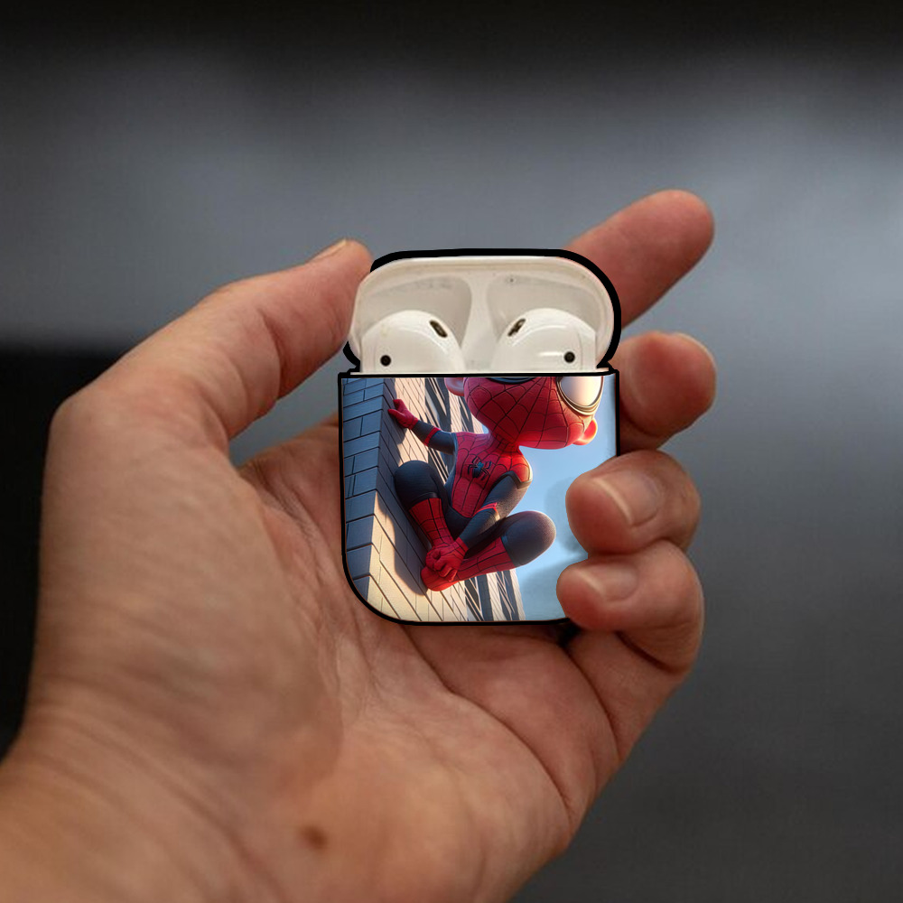 Spider Man スパイダーマン AirPods 第2世代保護ケース ハードシェル ブラック 耐衝撃・防指紋・カラビナ付き