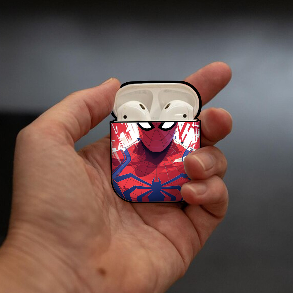 Spider Man スパイダーマン AirPods 第2世代保護ケース ハードシェル ブラック 耐衝撃・防指紋・カラビナ付き