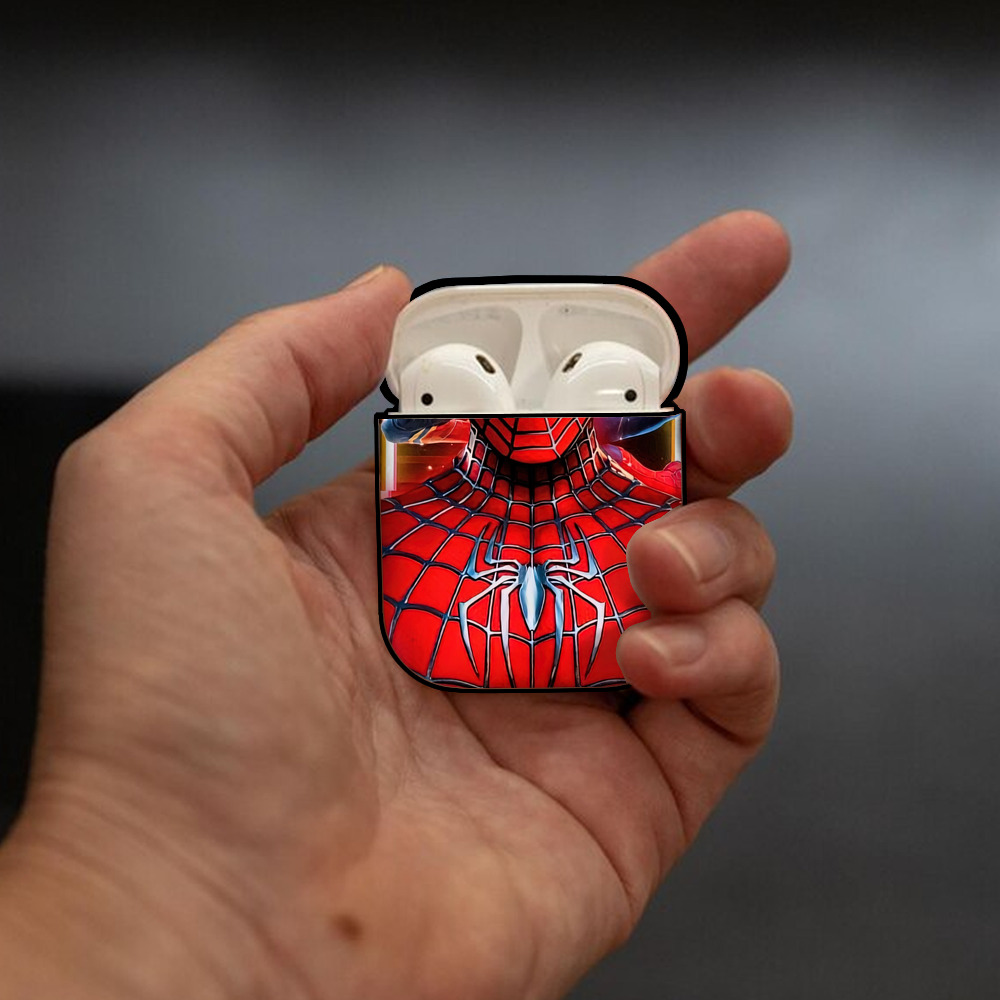 Spider Man スパイダーマン AirPods 第2世代保護ケース ハードシェル ブラック 耐衝撃・防指紋・カラビナ付き