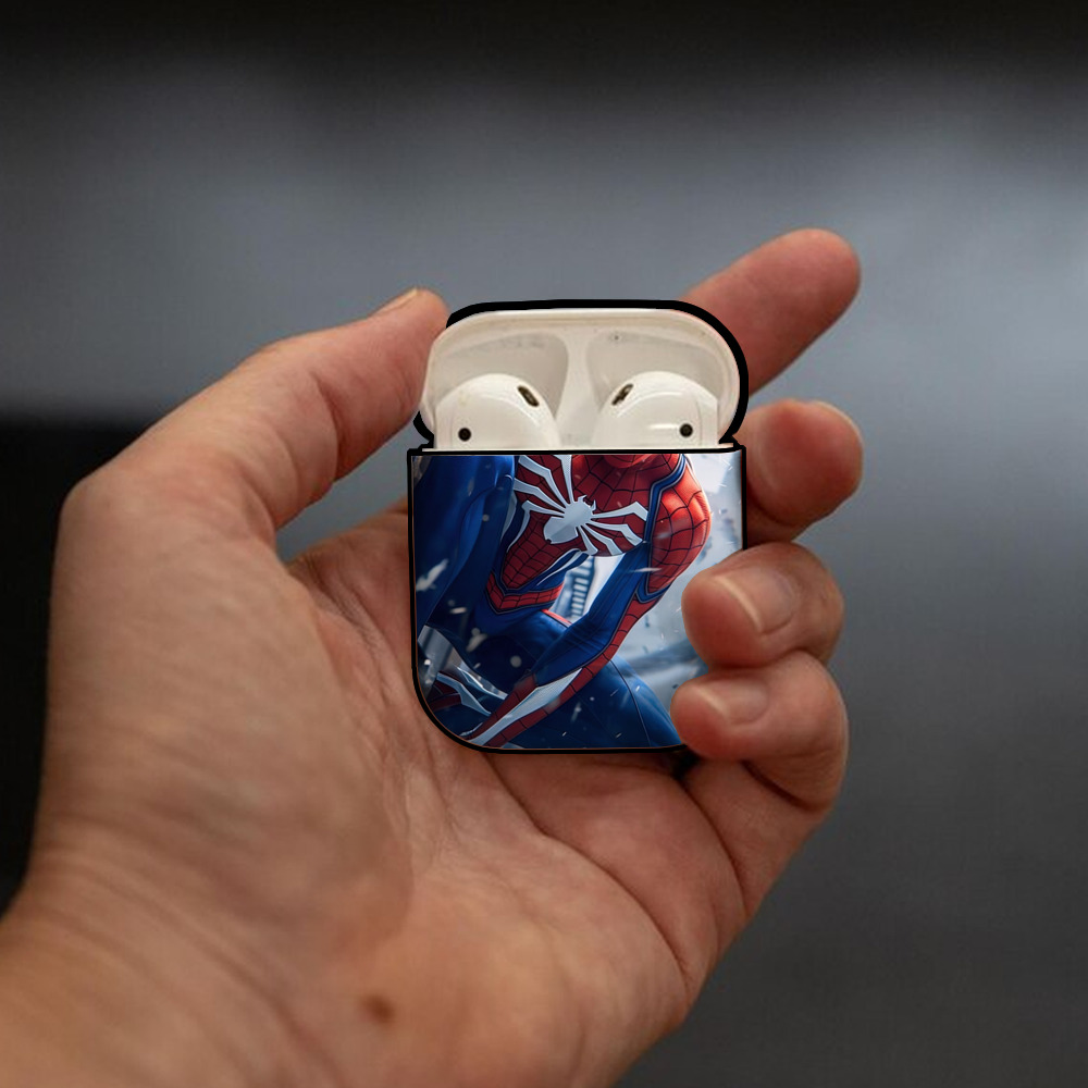 Spider Man スパイダーマン AirPods 第2世代保護ケース ハードシェル ブラック 耐衝撃・防指紋・カラビナ付き