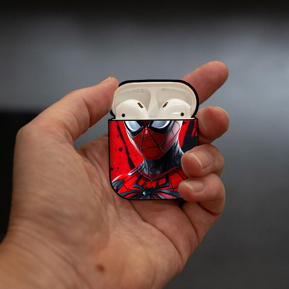 Spider Man スパイダーマン AirPods 第2世代保護ケース ハードシェル ブラック 耐衝撃・防指紋・カラビナ付き