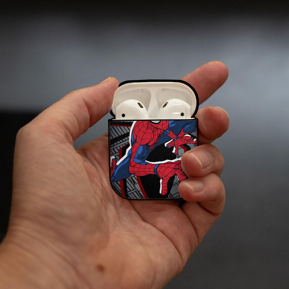 Spider Man スパイダーマン AirPods 第2世代保護ケース ハードシェル ブラック 耐衝撃・防指紋・カラビナ付き
