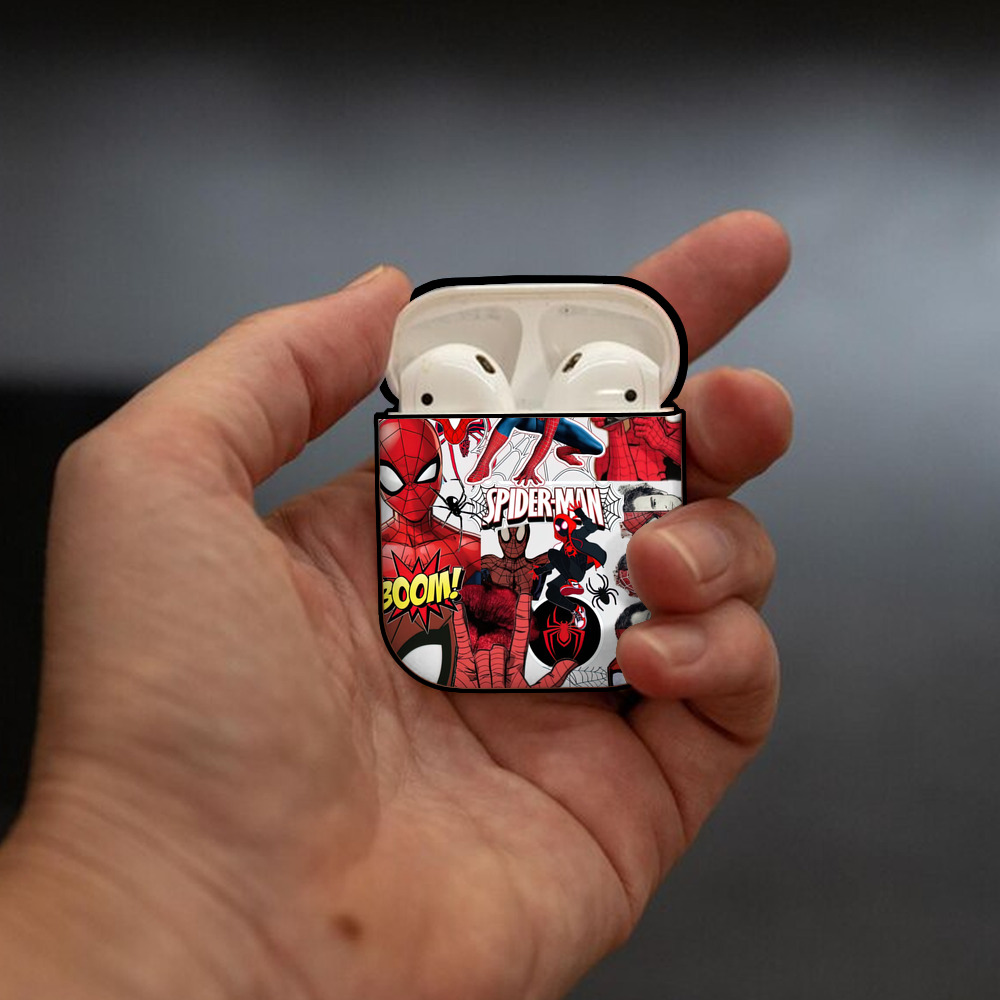 Spider Man スパイダーマン AirPods 第2世代保護ケース ハードシェル ブラック 耐衝撃・防指紋・カラビナ付き