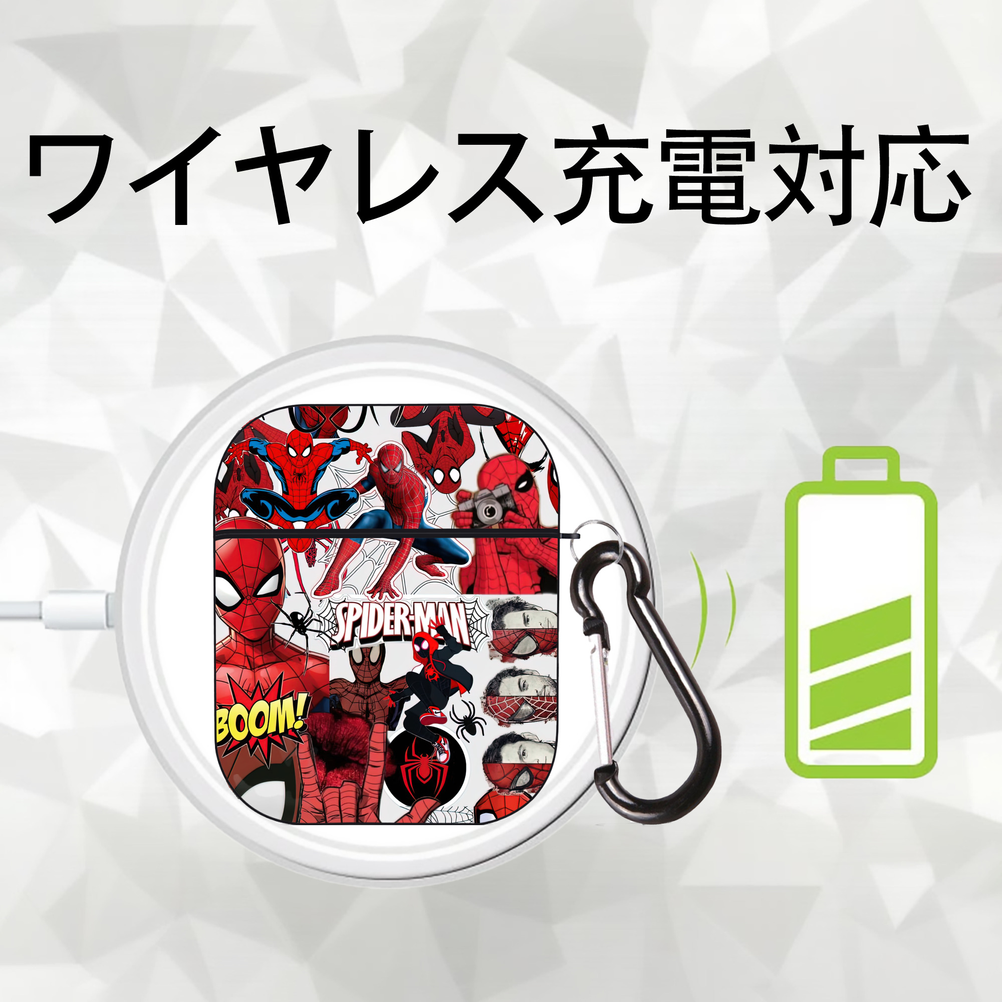 Spider Man スパイダーマン AirPods 第2世代保護ケース ハードシェル ブラック 耐衝撃・防指紋・カラビナ付き