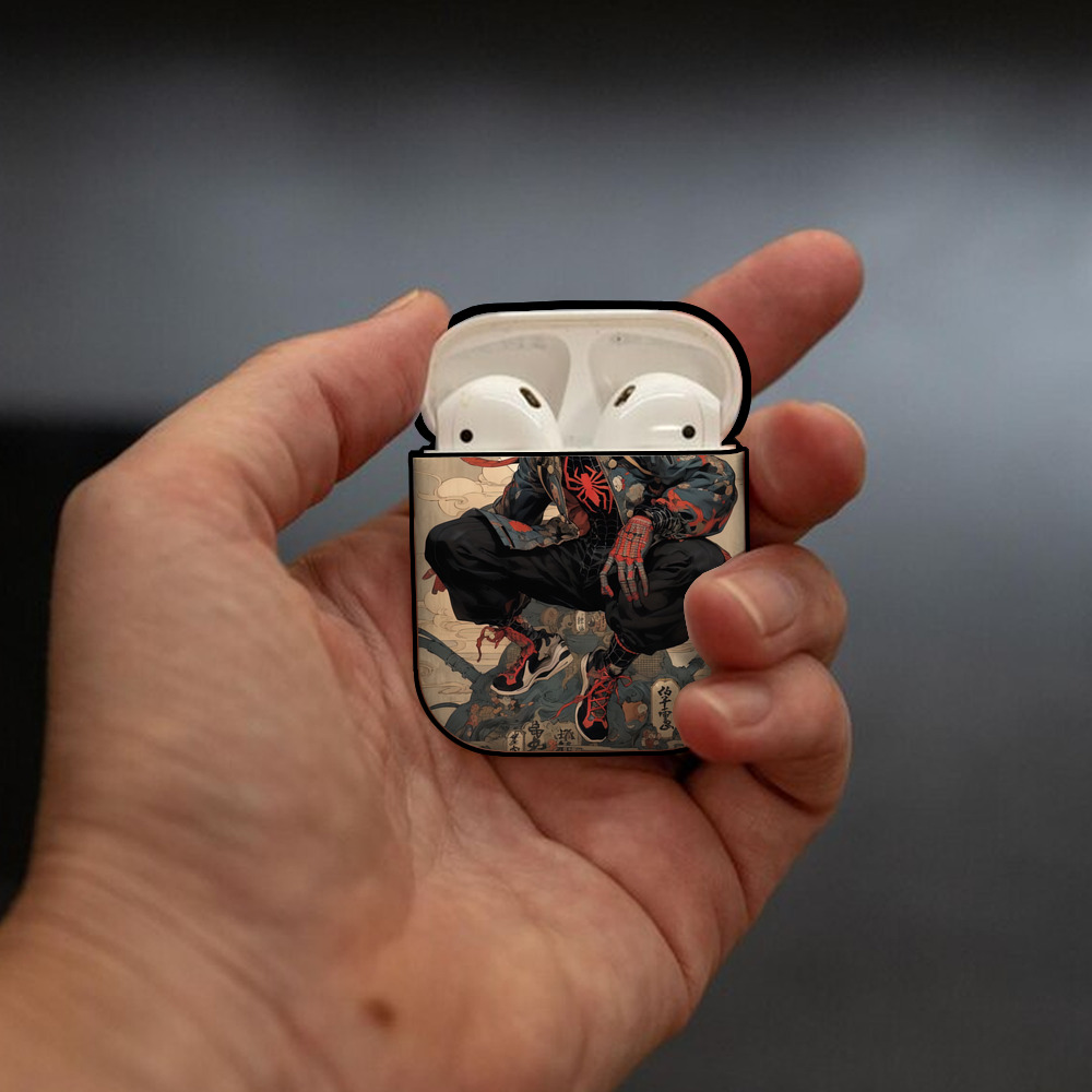 Spider Man スパイダーマン AirPods 第2世代保護ケース ハードシェル ブラック 耐衝撃・防指紋・カラビナ付き