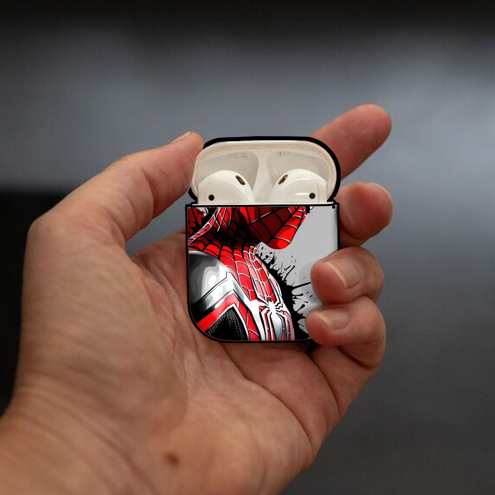 Spider Man スパイダーマン AirPods 第2世代保護ケース ハードシェル ブラック 耐衝撃・防指紋・カラビナ付き
