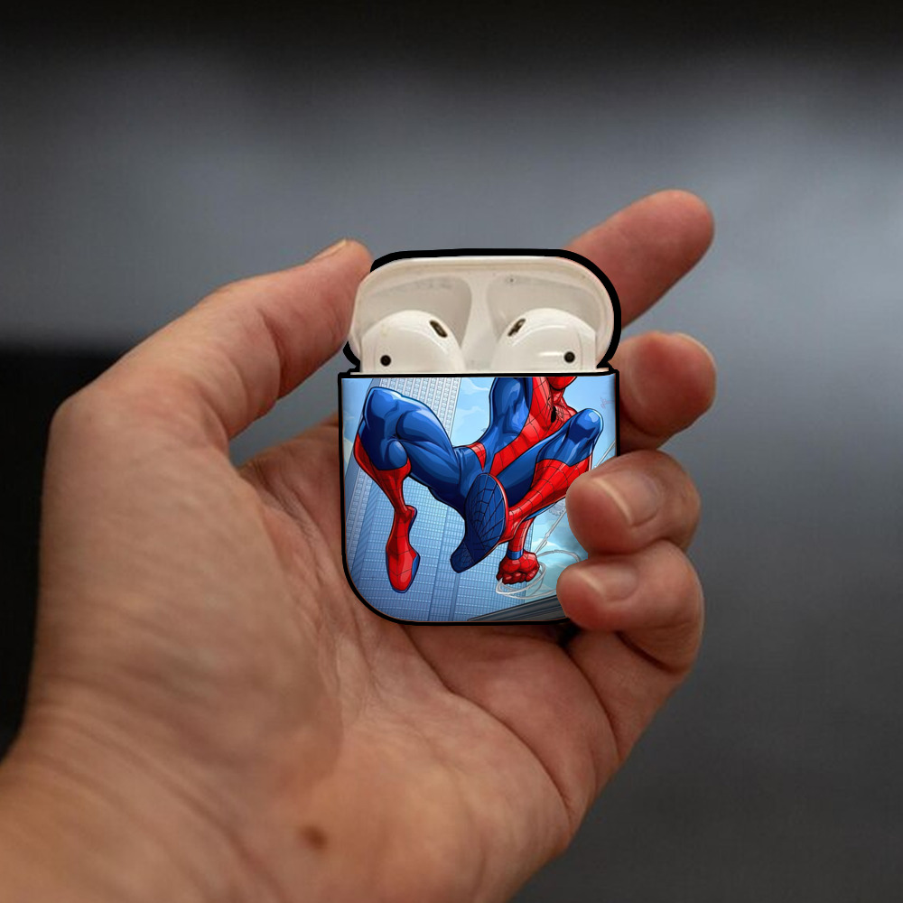 Spider Man スパイダーマン AirPods 第2世代保護ケース ハードシェル ブラック 耐衝撃・防指紋・カラビナ付き