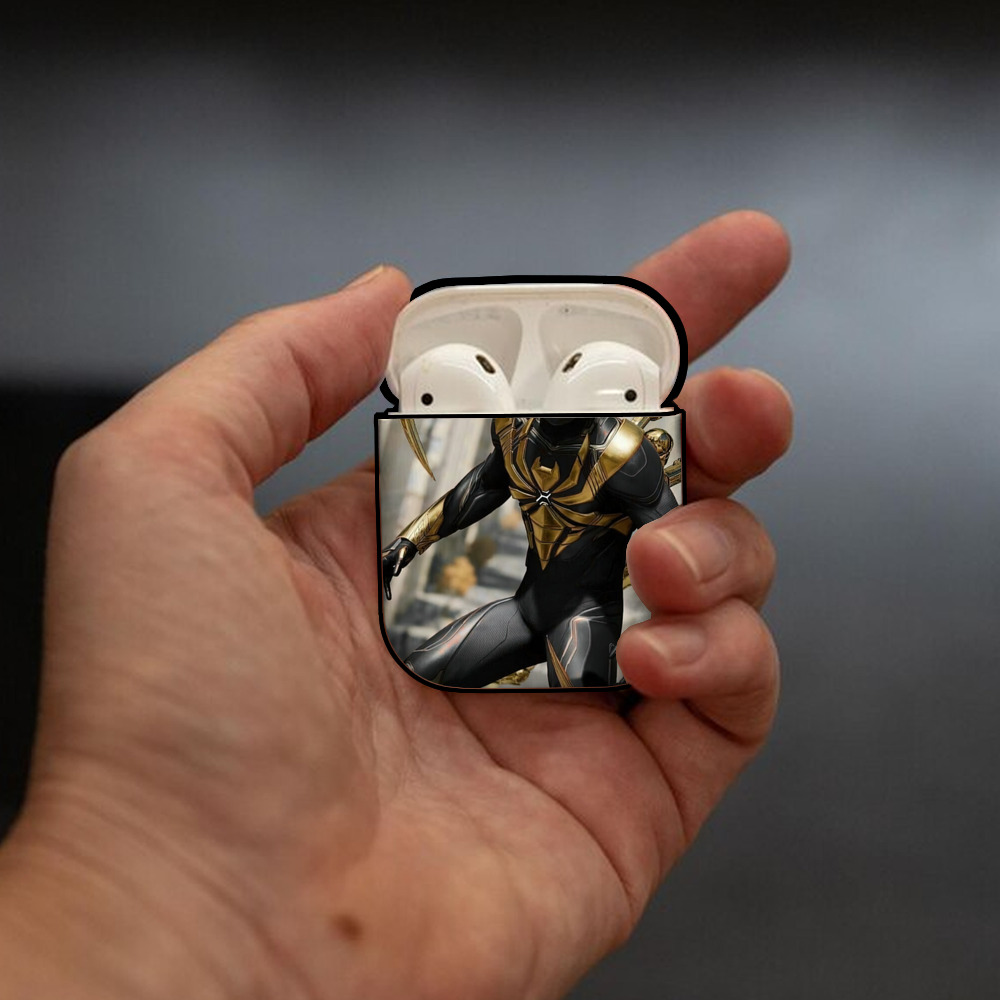Spider Man スパイダーマン AirPods 第2世代保護ケース ハードシェル ブラック 耐衝撃・防指紋・カラビナ付き