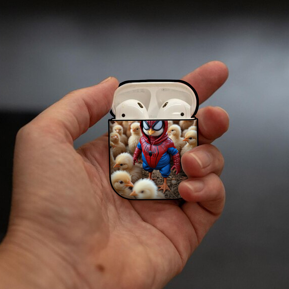 Spider Man スパイダーマン AirPods 第2世代保護ケース ハードシェル ブラック 耐衝撃・防指紋・カラビナ付き