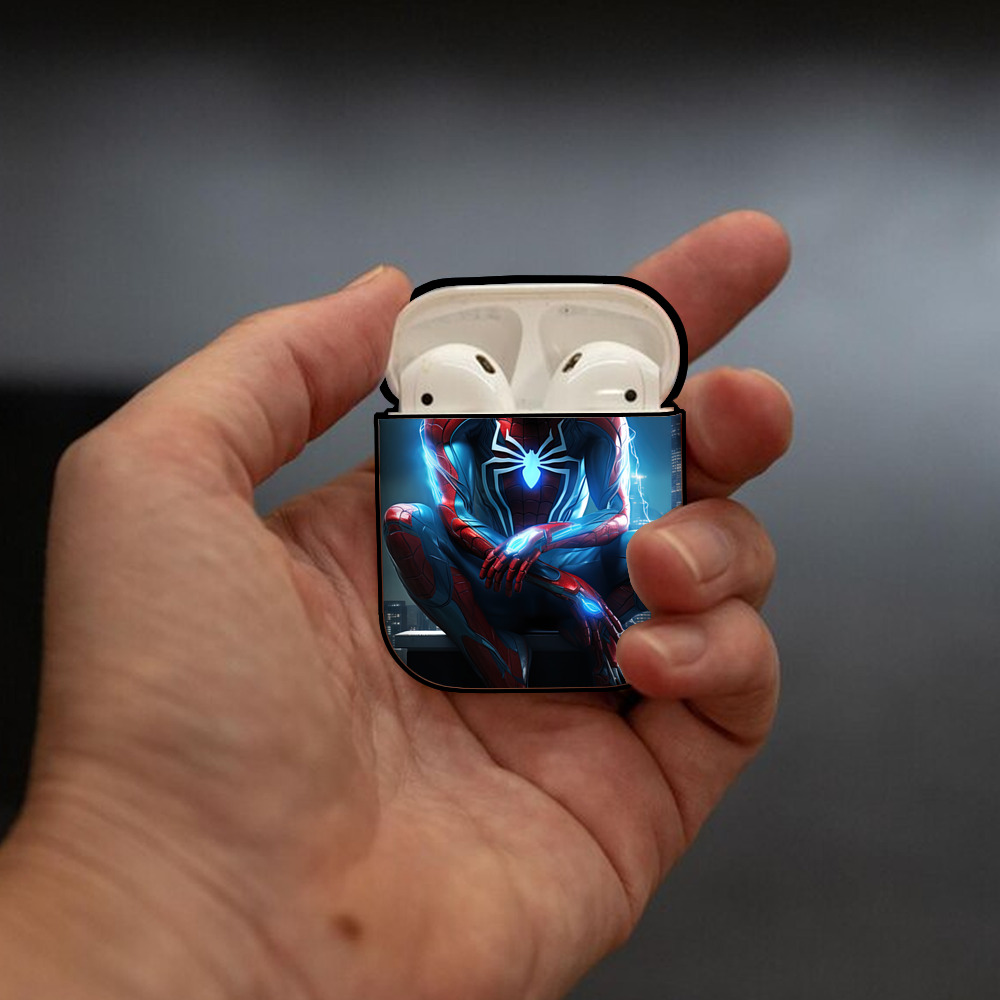 Spider Man スパイダーマン AirPods 第2世代保護ケース ハードシェル ブラック 耐衝撃・防指紋・カラビナ付き