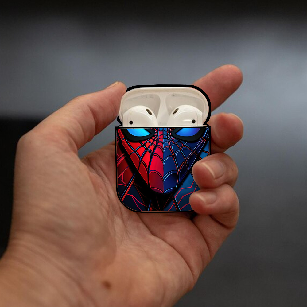 Spider Man スパイダーマン AirPods 第2世代保護ケース ハードシェル ブラック 耐衝撃・防指紋・カラビナ付き