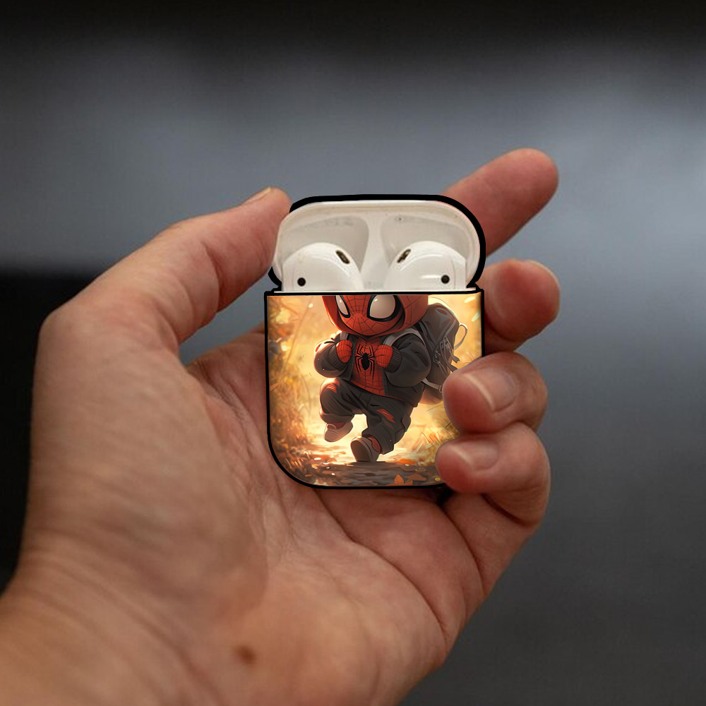 Spider Man スパイダーマン AirPods 第2世代保護ケース ハードシェル ブラック 耐衝撃・防指紋・カラビナ付き