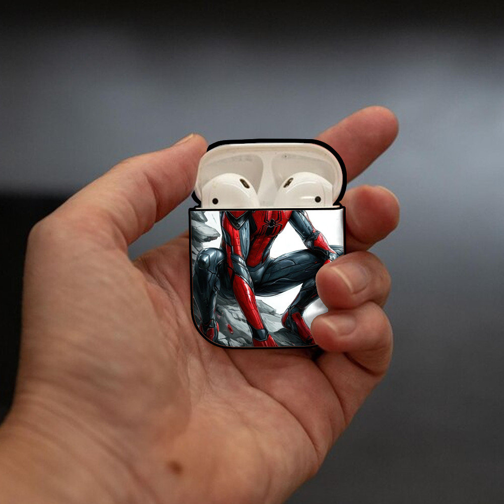 Spider Man スパイダーマン AirPods 第2世代保護ケース ハードシェル ブラック 耐衝撃・防指紋・カラビナ付き