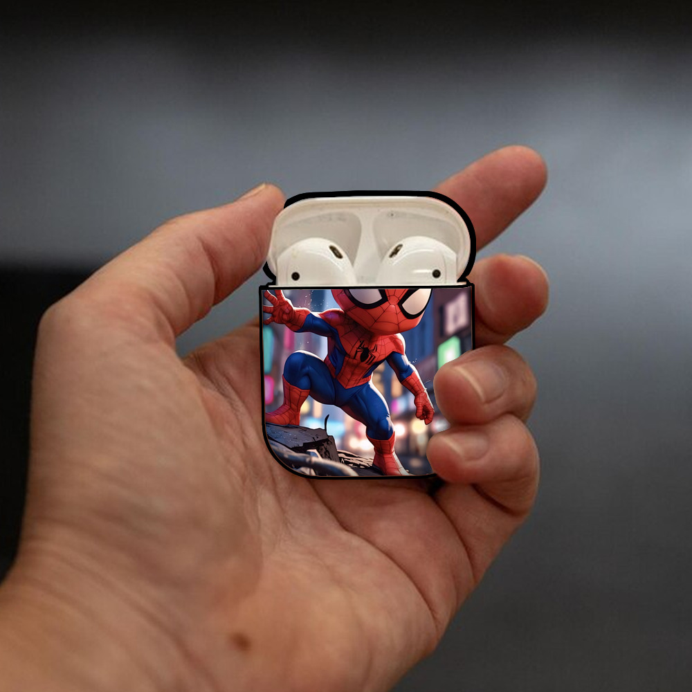 Spider Man スパイダーマン AirPods 第2世代保護ケース ハードシェル ブラック 耐衝撃・防指紋・カラビナ付き