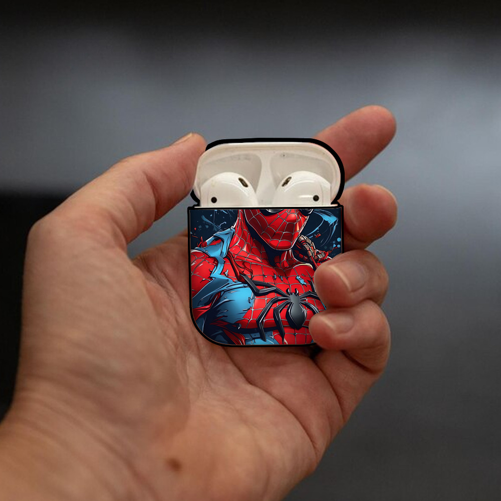 Spider Man スパイダーマン AirPods 第2世代保護ケース ハードシェル ブラック 耐衝撃・防指紋・カラビナ付き