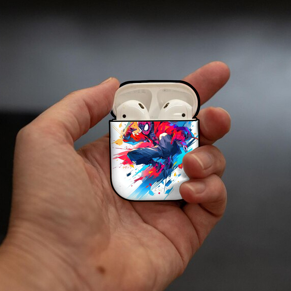 Spider Man スパイダーマン AirPods 第2世代保護ケース ハードシェル ブラック 耐衝撃・防指紋・カラビナ付き