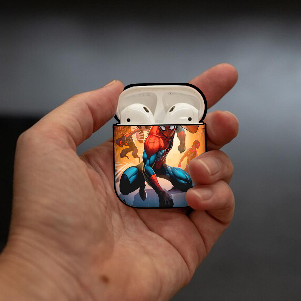 Spider Man スパイダーマン AirPods 第2世代保護ケース ハードシェル ブラック 耐衝撃・防指紋・カラビナ付き